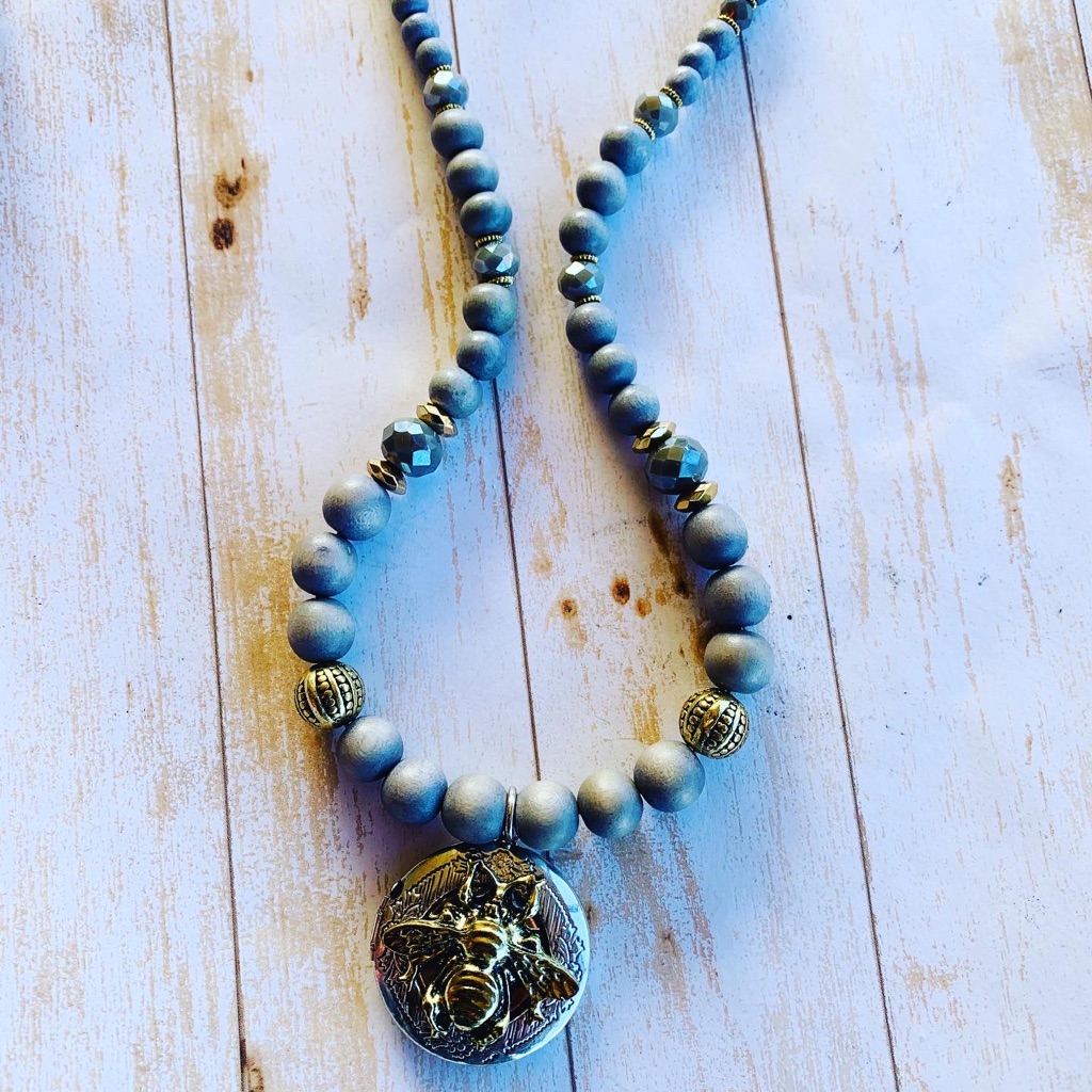 Boho Honey Bee Locket Necklace Handmade